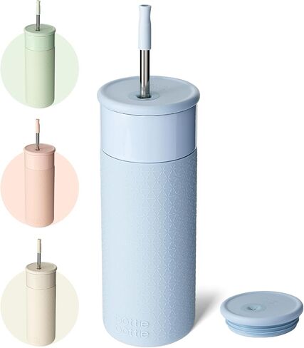 BOTTLE BOTTLE Stainless Steel Tumblers with Lid and Straw 20oz Coffee Tumbler with Silicone Sleeve for Home Office and School Gift Party(Sky Blue) in Saudi Arabia