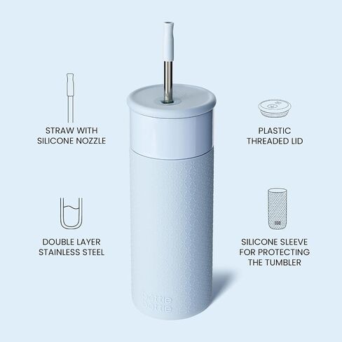 BOTTLE BOTTLE Stainless Steel Tumblers with Lid and Straw 20oz Coffee Tumbler with Silicone Sleeve for Home Office and School Gift Party(Sky Blue) in Saudi Arabia