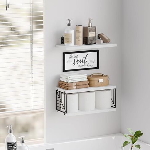 أرفف الحمام Fixwal أرفف عائمة لديكور الحمام فوق رف المرحاض مع صور الحمام لديكور الحائط - أبيض in Kuwait
