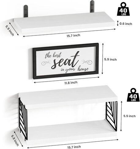 أرفف الحمام Fixwal أرفف عائمة لديكور الحمام فوق رف المرحاض مع صور الحمام لديكور الحائط - أبيض in Kuwait