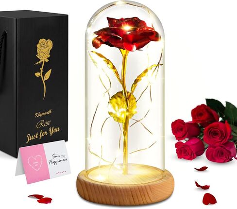 Beauty and The Beast Rose, Red Rose Gifts for Women, Forever Rose in Glass Dome, Enchanted Rose Romantic Gifts for Her, Girlfriend, Wife, Mom, Valentine's Day, Mother's Day in Saudi Arabia