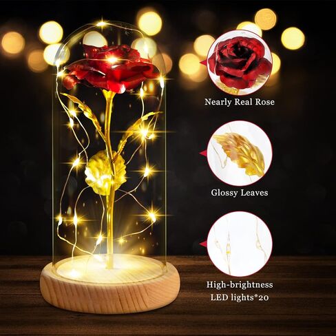 Beauty and The Beast Rose, Red Rose Gifts for Women, Forever Rose in Glass Dome, Enchanted Rose Romantic Gifts for Her, Girlfriend, Wife, Mom, Valentine's Day, Mother's Day in Saudi Arabia