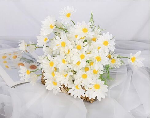 Artificial Flowers 10 pcs Silk Daisy Daisy Fake Wildflowers Spring Flowers for Wedding Decoration(Milk White) in Saudi Arabia