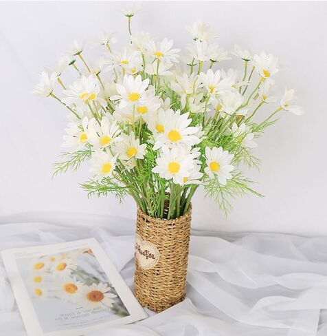 Artificial Flowers 10 pcs Silk Daisy Daisy Fake Wildflowers Spring Flowers for Wedding Decoration(Milk White) in Saudi Arabia