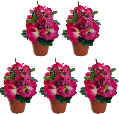 Artificial ​Pansy Flowers - Fake Plants for Outdoor ​or​ Indoor Use - Faux Flower Decorations ​with Fade Resistant Colour - POTS NOT Included (5 Pack - Purple) in Saudi Arabia