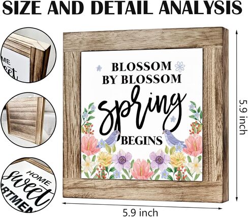Spring Decor, Wooden Box Signs for Home Decor, Floral Decor Art, Farmhouse Decor, Colorful Wooden Flowers Hanging Decorations for Home Living Room Garden Yard, Blossom by Blossom Spring Begins in Saudi Arabia