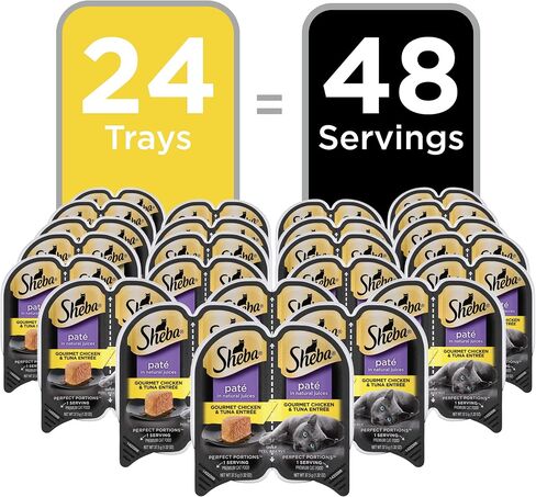 Sheba Wet Food PERFECT PORTIONS Paté Adult Wet Cat Food Trays (24 Count, 48 Servings), Signature Seafood Entrée, Easy Peel Twin-Pack Trays in Saudi Arabia