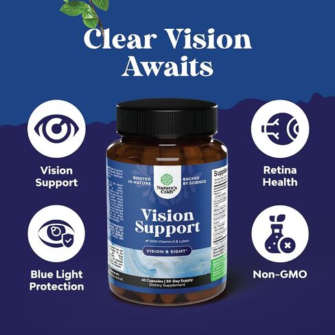 Complete Eye Health Supplement for Adults - Lutein 20mg Per Serving Eye Vitamins for Vision Dry Eyes Pressure and Blue Light Protection - Eye Supplement for Adults with Beta Carotene for Eyes in Kuwait