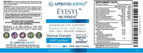 معتمد من Science® EyeSyl - مكمل لصحة العين - يحمي من فقدان الرؤية، وجفاف العيون، وتعب العين - لوتين، زياكسانثين، التوت - 60 كبسولة - صنع في الولايات المتحدة الأمريكية in Kuwait