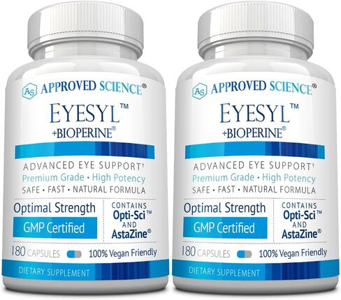 معتمد من Science® EyeSyl - مكمل لصحة العين - يحمي من فقدان الرؤية، وجفاف العيون، وتعب العين - لوتين، زياكسانثين، التوت - 60 كبسولة - صنع في الولايات المتحدة الأمريكية in Kuwait