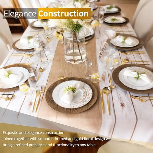 PLASTICPRO 32 Pack Elegant Disposable Plastic Plates Combo Set Includes 16 Dinner Plates and 16 Salad Plates Heavy Duty Fancy Party Plates White & Gold Flower Design in Kuwait