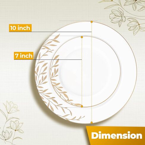 PLASTICPRO 32 Pack Elegant Disposable Plastic Plates Combo Set Includes 16 Dinner Plates and 16 Salad Plates Heavy Duty Fancy Party Plates White & Gold Flower Design in Kuwait