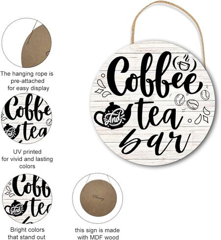 ديكور لافتة مقهى Hinnovy - لوحة فنية جدارية خشبية دائرية مقاس 11.8 سم - تعليق جدار على طراز المزرعة للمنزل والمطبخ ومحطة القهوة - ديكور القهوة لمحبي القهوة in Kuwait