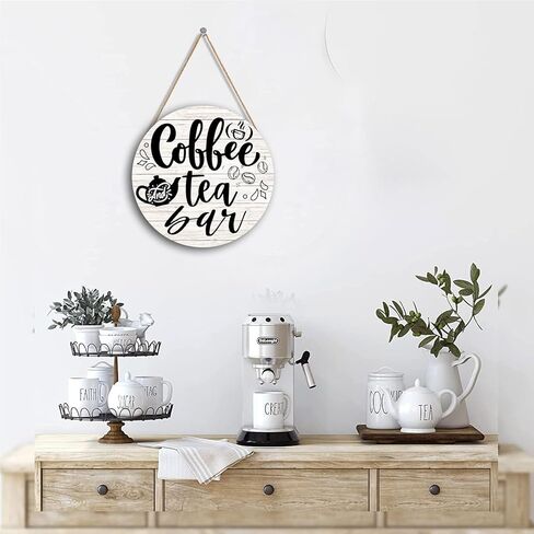 ديكور لافتة مقهى Hinnovy - لوحة فنية جدارية خشبية دائرية مقاس 11.8 سم - تعليق جدار على طراز المزرعة للمنزل والمطبخ ومحطة القهوة - ديكور القهوة لمحبي القهوة in Kuwait