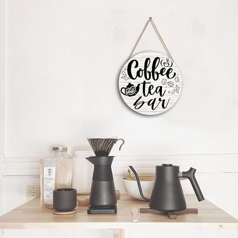 ديكور لافتة مقهى Hinnovy - لوحة فنية جدارية خشبية دائرية مقاس 11.8 سم - تعليق جدار على طراز المزرعة للمنزل والمطبخ ومحطة القهوة - ديكور القهوة لمحبي القهوة in Kuwait