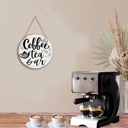 ديكور لافتة مقهى Hinnovy - لوحة فنية جدارية خشبية دائرية مقاس 11.8 سم - تعليق جدار على طراز المزرعة للمنزل والمطبخ ومحطة القهوة - ديكور القهوة لمحبي القهوة in Kuwait