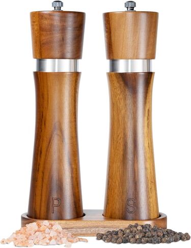 Premium Wooden Salt and Pepper Grinder Set, Manual Salt and Pepper Mills- Quality Shakers with Adjustable Ceramic Core-Salt Grinder and Pepper Mill in Saudi Arabia