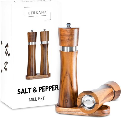 Premium Wooden Salt and Pepper Grinder Set, Manual Salt and Pepper Mills- Quality Shakers with Adjustable Ceramic Core-Salt Grinder and Pepper Mill in Saudi Arabia