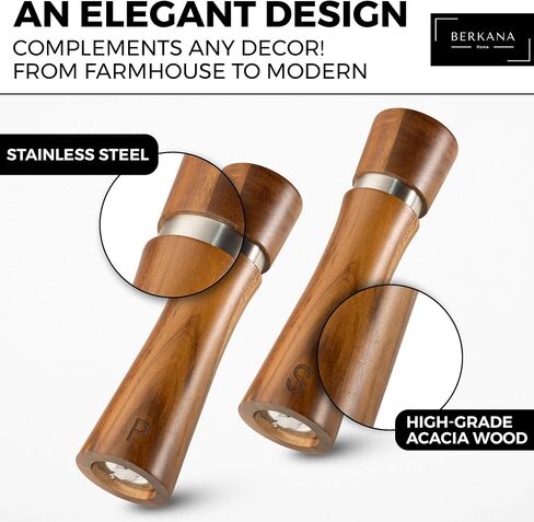 Premium Wooden Salt and Pepper Grinder Set, Manual Salt and Pepper Mills- Quality Shakers with Adjustable Ceramic Core-Salt Grinder and Pepper Mill in Saudi Arabia