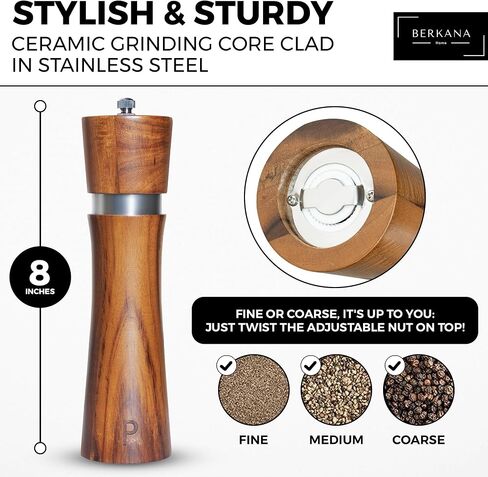 Premium Wooden Salt and Pepper Grinder Set, Manual Salt and Pepper Mills- Quality Shakers with Adjustable Ceramic Core-Salt Grinder and Pepper Mill in Saudi Arabia