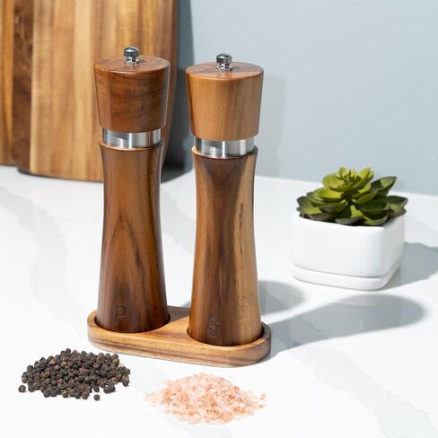 Premium Wooden Salt and Pepper Grinder Set, Manual Salt and Pepper Mills- Quality Shakers with Adjustable Ceramic Core-Salt Grinder and Pepper Mill in Saudi Arabia