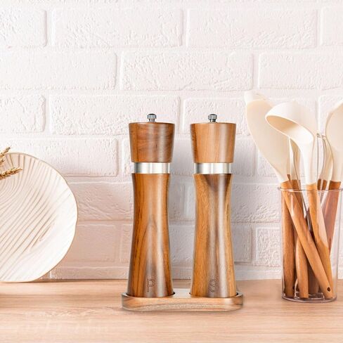 Premium Wooden Salt and Pepper Grinder Set, Manual Salt and Pepper Mills- Quality Shakers with Adjustable Ceramic Core-Salt Grinder and Pepper Mill in Saudi Arabia
