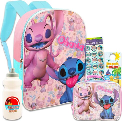 حقيبة ظهر Stitch and Angel مع مجموعة صندوق الغداء - مجموعة من حقيبة الظهر Stitch and Angel وصندوق الغداء والمزيد | ليلو وستيتش اللوازم المدرسية للأطفال والفتيات in Saudi Arabia