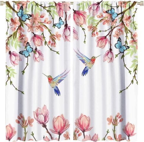 Hummingbird Spring Floral Curtains, Watercolor Flower Plant Butterfly Window Door Curtains for Bedroom Living Room Home Decor W42xL45in in Kuwait