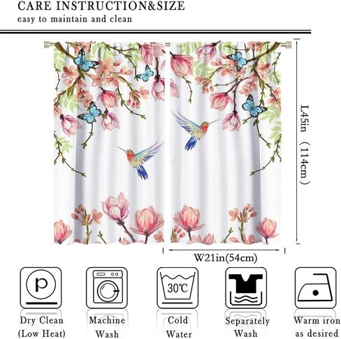Hummingbird Spring Floral Curtains, Watercolor Flower Plant Butterfly Window Door Curtains for Bedroom Living Room Home Decor W42xL45in in Kuwait