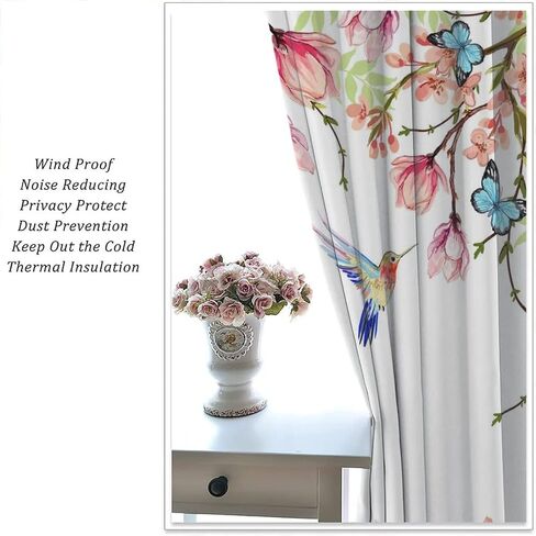 Hummingbird Spring Floral Curtains, Watercolor Flower Plant Butterfly Window Door Curtains for Bedroom Living Room Home Decor W42xL45in in Kuwait