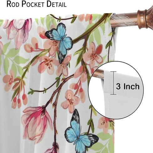 Hummingbird Spring Floral Curtains, Watercolor Flower Plant Butterfly Window Door Curtains for Bedroom Living Room Home Decor W42xL45in in Kuwait