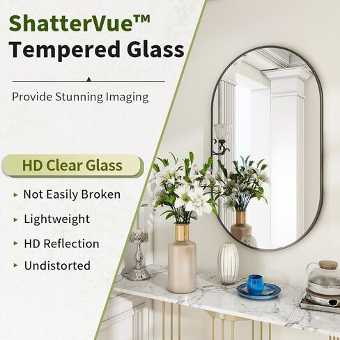 مرآة مثبتة على الحائط من بيوتيبيك، مرآة حمام بيضاوية مقاس 17 بوصة × 30 بوصة، مرآة حائط ذهبية مع إطار معدني للتعليق الرأسي والأفقي، مثالية لغرفة النوم والمدخل وغرفة المعيشة in Kuwait