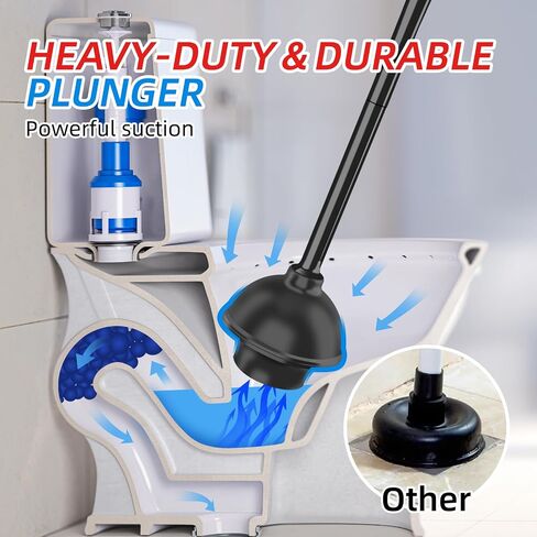 Toilet Plunger and Brush Set, Heavy Duty Toilet Brush Plunger Combo for Bathroom Cleaning, Extended Handle Plunger, Toilet Bowl Brush and Plunger Set for Deeply Cleaning, Black, 1 Set in Saudi Arabia