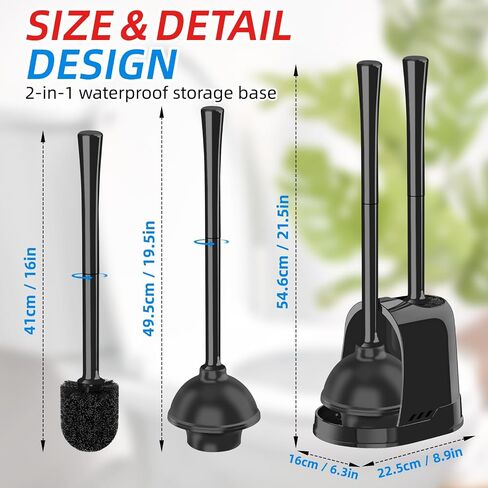 Toilet Plunger and Brush Set, Heavy Duty Toilet Brush Plunger Combo for Bathroom Cleaning, Extended Handle Plunger, Toilet Bowl Brush and Plunger Set for Deeply Cleaning, Black, 1 Set in Saudi Arabia