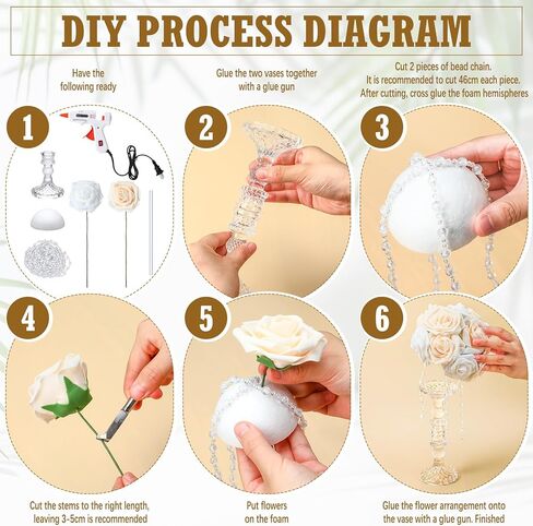 Havawish 6 مجموعة الزفاف زهرة زهرية الجدول الزخرفية المركزية لجدول 11 بوصة طويل القامة الزفاف منضدية الديكور مع فو زهرة الثريا الكريستال ترتيبات لعيد ميلاد حزب المنزل الديكور in Kuwait