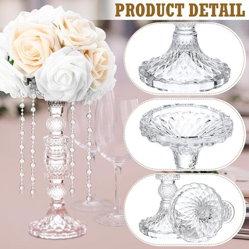 Havawish 6 مجموعة الزفاف زهرة زهرية الجدول الزخرفية المركزية لجدول 11 بوصة طويل القامة الزفاف منضدية الديكور مع فو زهرة الثريا الكريستال ترتيبات لعيد ميلاد حزب المنزل الديكور in Kuwait