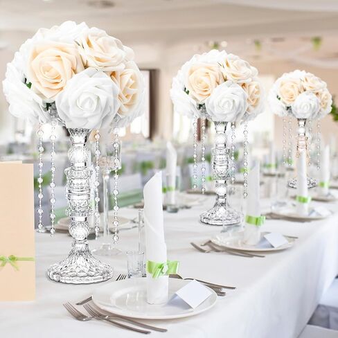 Havawish 6 مجموعة الزفاف زهرة زهرية الجدول الزخرفية المركزية لجدول 11 بوصة طويل القامة الزفاف منضدية الديكور مع فو زهرة الثريا الكريستال ترتيبات لعيد ميلاد حزب المنزل الديكور in Kuwait