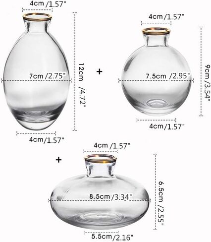 Gold Rim Glass Bud Vase, 3Pcs/Set Modern Decorative Small Mini Flowers Vases Short Minimalist Aesthetic Home Decor Vintage Cute Handmade Tiny Wedding Table Centerpieces for Single Flower Rose in Saudi Arabia