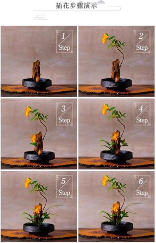 Alimtee Japanese Ikebana Vase Kit Flower Frog Japanese Flower Arranging Supplies Flower Container and 4 Floral Frog Kenzans - 1.4inch and 0.9inch Dia, Bowl Vase (Ikebana Vase - Hammering Pattern) in Kuwait