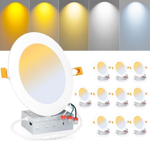 Recessed Lighting 6 Inch 12 Pack LED Ceiling Light Fixture 12W 2700K/3000K/3500K/4000K/5000K Dimmable Can Lights with Junction Box for Home Kitchen Bedroom Livingroom in Saudi Arabia