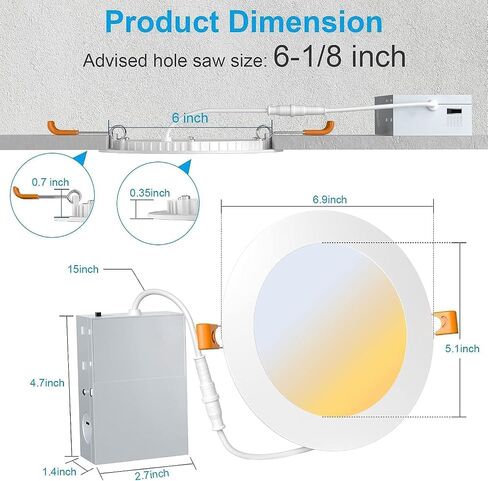 Recessed Lighting 6 Inch 12 Pack LED Ceiling Light Fixture 12W 2700K/3000K/3500K/4000K/5000K Dimmable Can Lights with Junction Box for Home Kitchen Bedroom Livingroom in Saudi Arabia