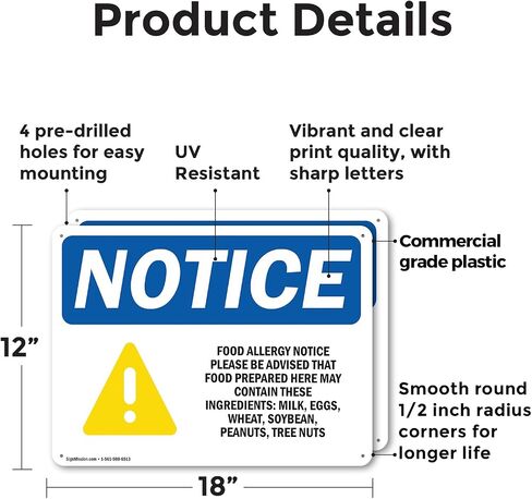 (2 Pack) Food Allergy Notice Please Be Sign With Symbol OSHA Notice Sign 7 Inch X 5 Inch Vinyl Label Decal Sticker Weather Resistant, UV Protected for Workplace, Business, and Construction Site, Made in the USA in Saudi Arabia