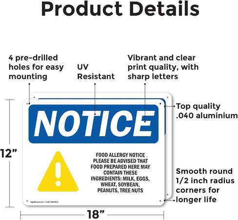 (2 Pack) Food Allergy Notice Please Be Sign With Symbol OSHA Notice Sign 7 Inch X 5 Inch Vinyl Label Decal Sticker Weather Resistant, UV Protected for Workplace, Business, and Construction Site, Made in the USA in Saudi Arabia