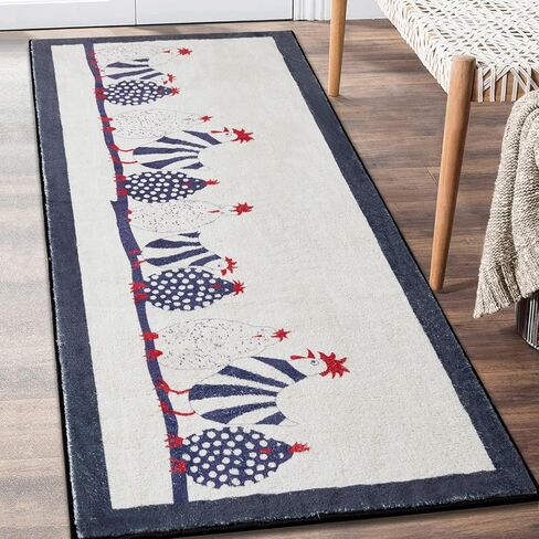Estmy Washable Chicken Kitchen Runner Rug, 2x5 Low Pile Shag Stain Resistant Country Vintage Kitchen Carpet Runner Rug Non-Slip, Cute Rooster Cabin Farmhouse Entryway Runner Rugs Laundry Room Rugs in Saudi Arabia