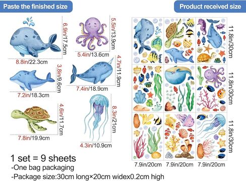 9 Sheets Ocean Theme Window Clings Sea Life Under The Sea Window Stickers Jellyfish Sea Turtle Seaweed Double-Sided Window Decals Reusable Static Cling Stickers for Kids Nursery Party Supplies in Saudi Arabia