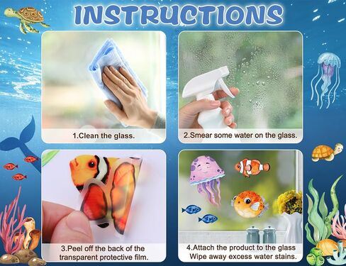 9 Sheets Ocean Theme Window Clings Sea Life Under The Sea Window Stickers Jellyfish Sea Turtle Seaweed Double-Sided Window Decals Reusable Static Cling Stickers for Kids Nursery Party Supplies in Saudi Arabia