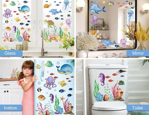 9 Sheets Ocean Theme Window Clings Sea Life Under The Sea Window Stickers Jellyfish Sea Turtle Seaweed Double-Sided Window Decals Reusable Static Cling Stickers for Kids Nursery Party Supplies in Saudi Arabia