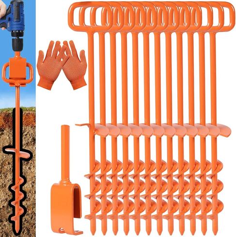 16In Tent Stakes, Ground Anchors Screw in, with Heavy Duty Adapter | for Screw Ground Anchors, Tree Straightening Kit, Anchors Tent, Mobile Home Anchors, camping and outdoor securing in Kuwait