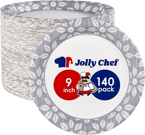 JOLLY CHEF 7 inch Disposable Paper Plates 150 Pack Heavy Duty Printed Dessert Plates for Everyday Use, Soak Proof, Cut Proof in Saudi Arabia