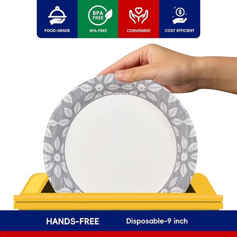 JOLLY CHEF 7 inch Disposable Paper Plates 150 Pack Heavy Duty Printed Dessert Plates for Everyday Use, Soak Proof, Cut Proof in Saudi Arabia